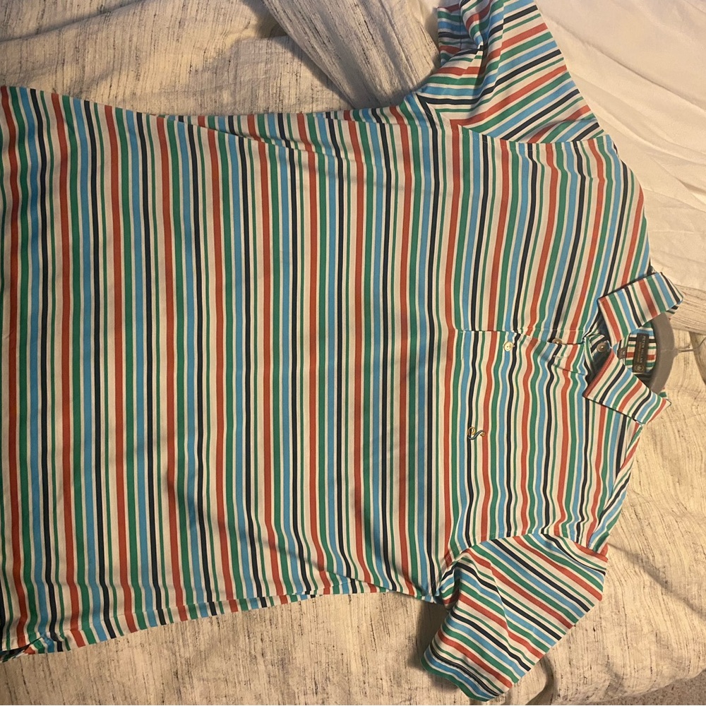 Peter Millar Blue and Brown Fitted Ribbed Polo T-Shirt